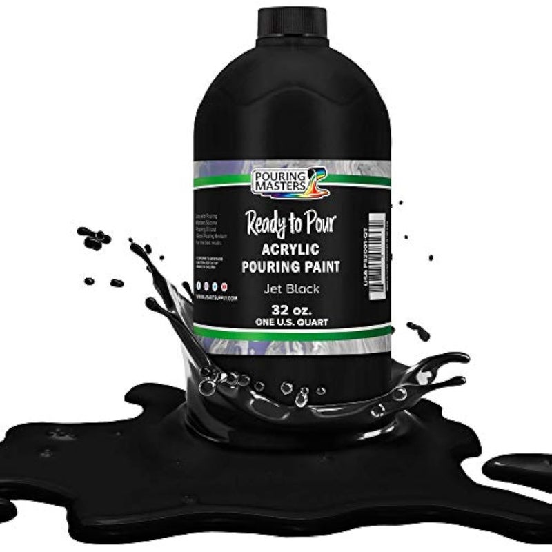 POURING MASTERS Jet Black Acrylic Ready to Pour Pouring Paint - Premium 32-Ounce Pre-Mixed Water-Based - for Canvas, Wood, Paper, Crafts, Tile, Rocks and More - Image 1